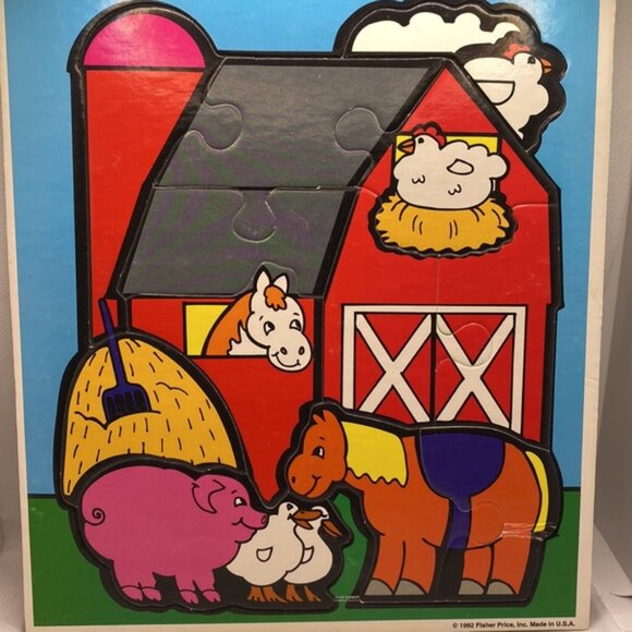 Fisher-Price Farm Animals Barn Frame Tray Puzzle 12 Pieces Preschool 1992 USA - Picture 4 of 6